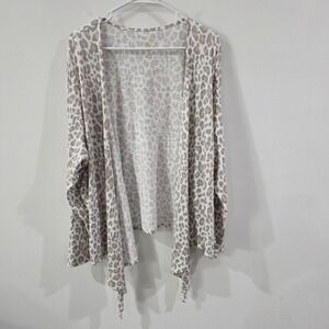 Belle Kim Gravel Womens Cardigan Size 2X Open Lightweight Leopard Print